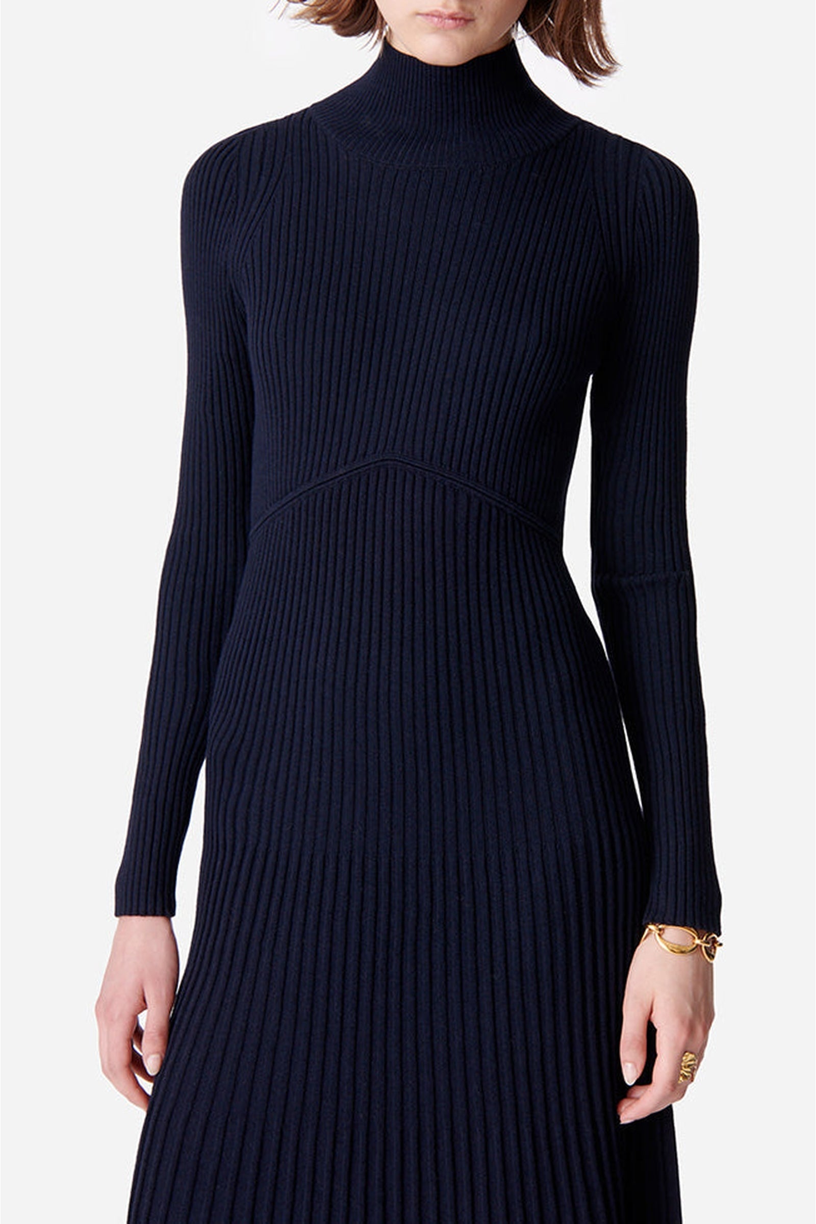 Robe midi Divana en laine mélangée - Marine