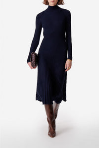 Robe midi Divana en laine mélangée - Marine