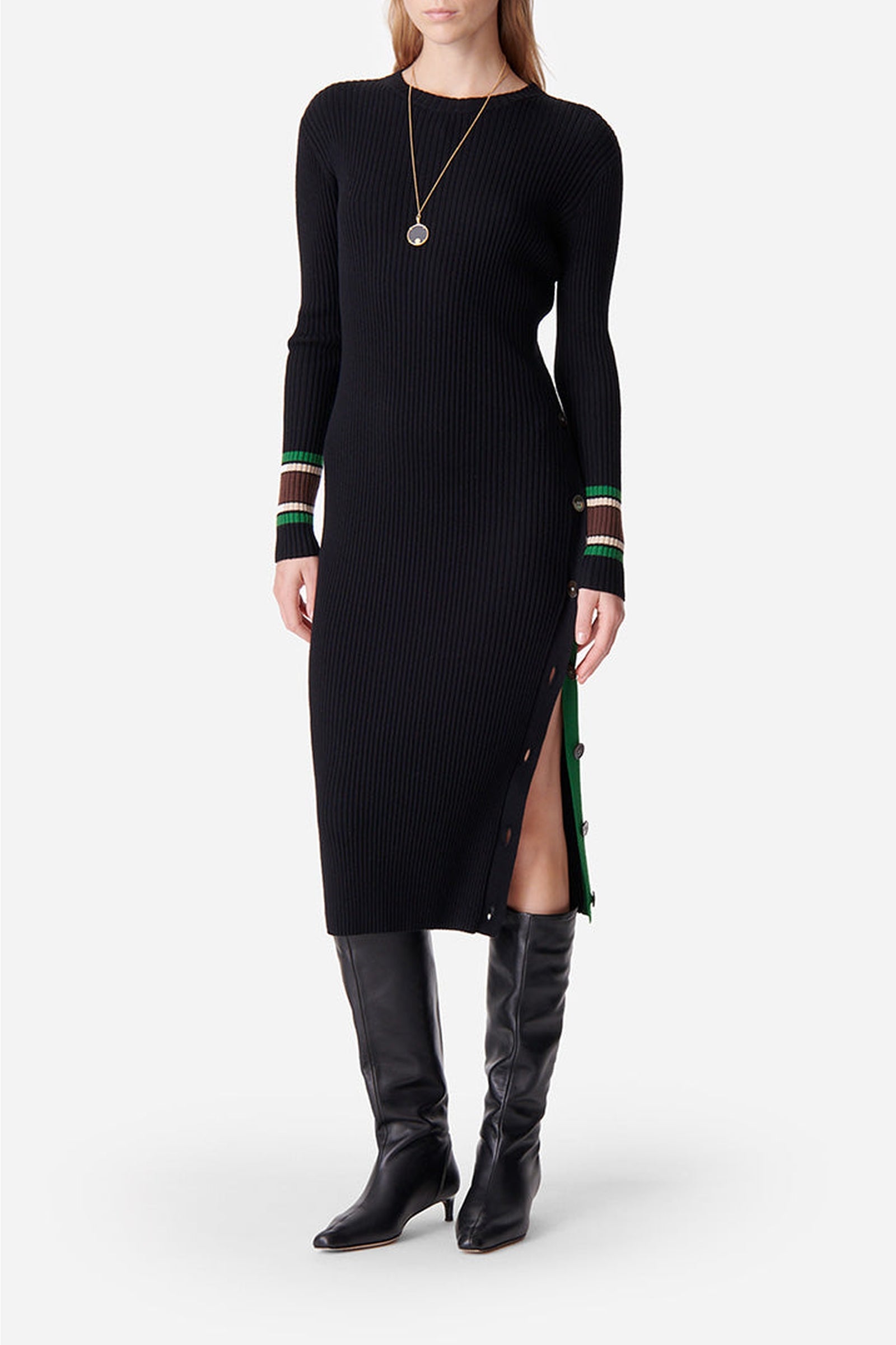 Robe midi Dagmar en laine mélangée - Noir