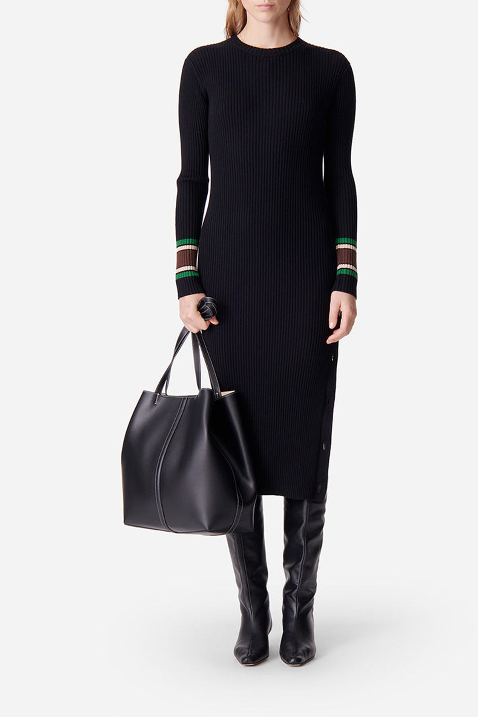 Robe midi Dagmar en laine mélangée - Noir