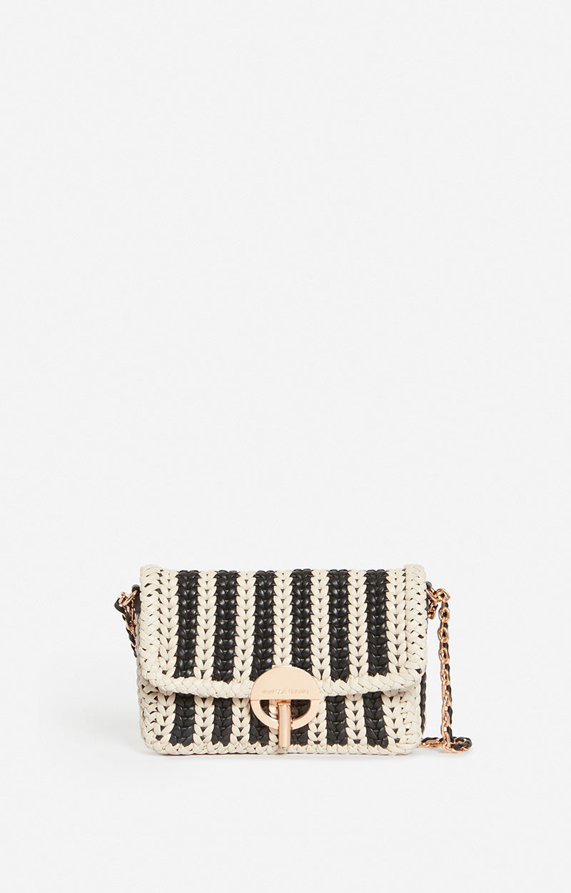 40 QTY NEW // NOIR/BLANC / Petit Sac Moon En Cuir Tressé - NOIR/BLANC
