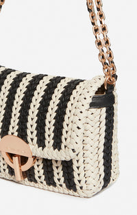 40 QTY NEW // NOIR/BLANC / Petit Sac Moon En Cuir Tressé - NOIR/BLANC