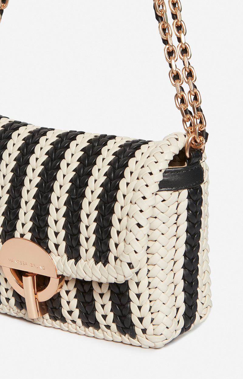 40 QTY NEW // NOIR/BLANC / Petit Sac Moon En Cuir Tressé - NOIR/BLANC