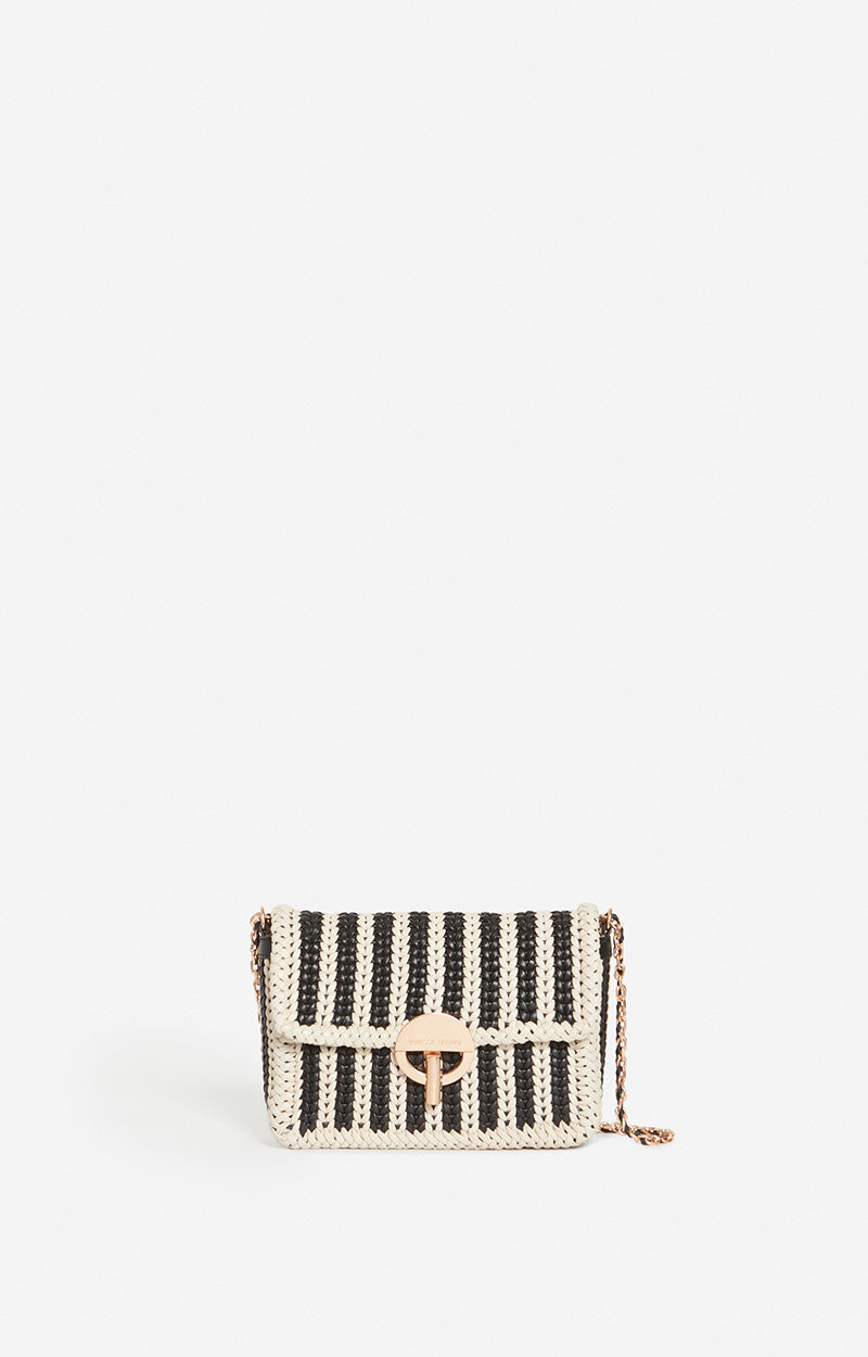 10 QTY NEW // NOIR/BLANC / Grand Sac Moon En Cuir Tressé - NOIR/BLANC