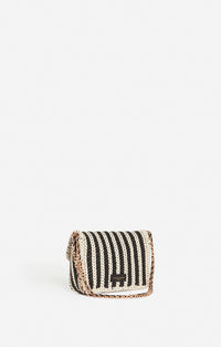 10 QTY NEW // NOIR/BLANC / Grand Sac Moon En Cuir Tressé - NOIR/BLANC