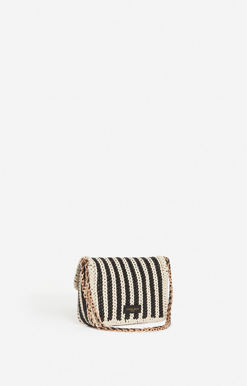 10 QTY NEW // NOIR/BLANC / Grand Sac Moon En Cuir Tressé - NOIR/BLANC