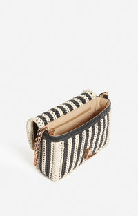 10 QTY NEW // NOIR/BLANC / Grand Sac Moon En Cuir Tressé - NOIR/BLANC