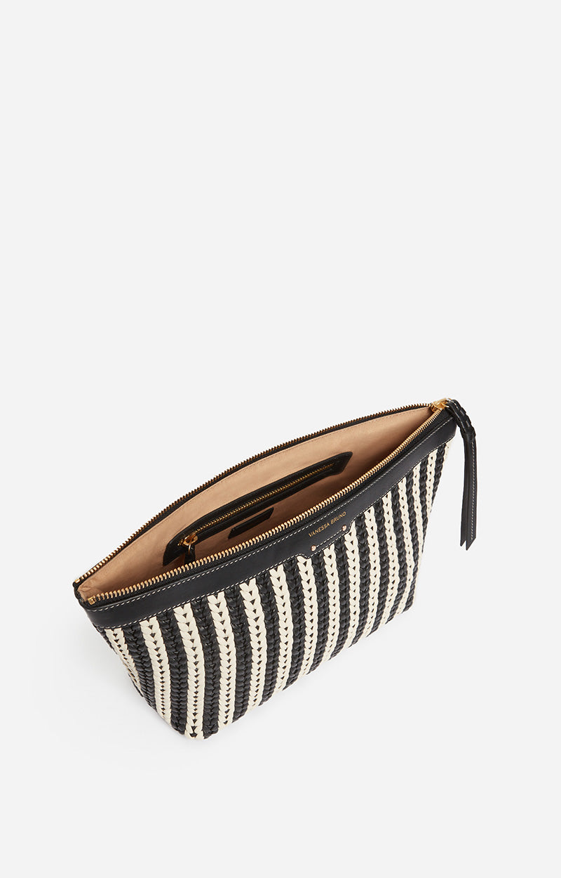 13 QTY NEW // NOIR/BLANC / Pochette Cuir Tressée - NOIR/BLANC
