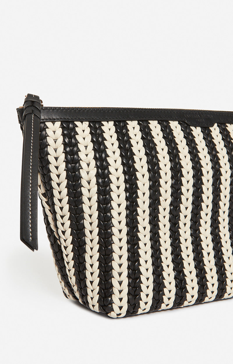 13 QTY NEW // NOIR/BLANC / Pochette Cuir Tressée - NOIR/BLANC