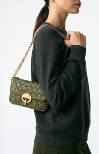 Sac nano Moon en cuir tressé - Kaki
