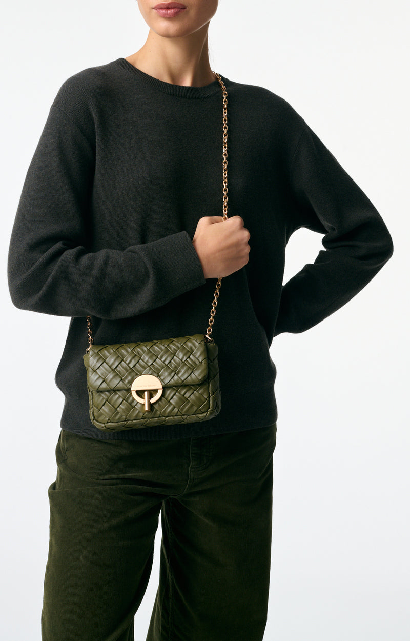 Sac nano Moon en cuir tressé - Kaki