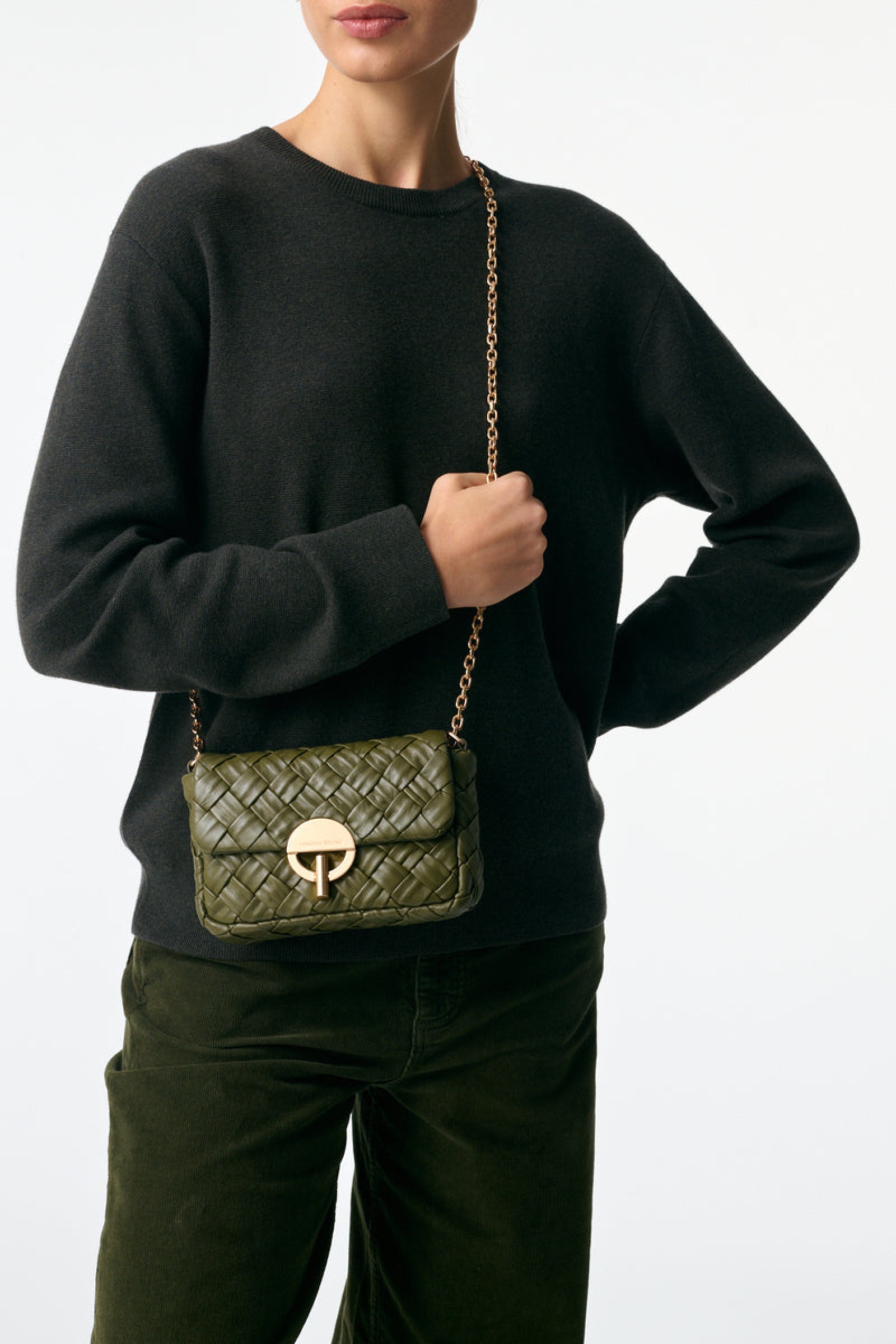 Moon nano bag in braided leather - Khaki