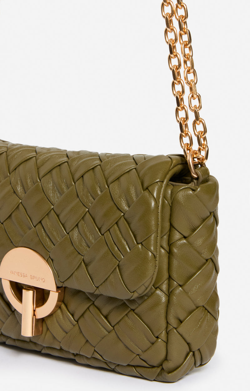 Sac nano Moon en cuir tressé - Kaki