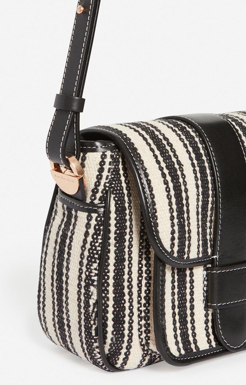Sac à rabat Frankie en toile - Noir & Blanc