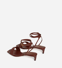 Sandales à talons en cuir - Cognac