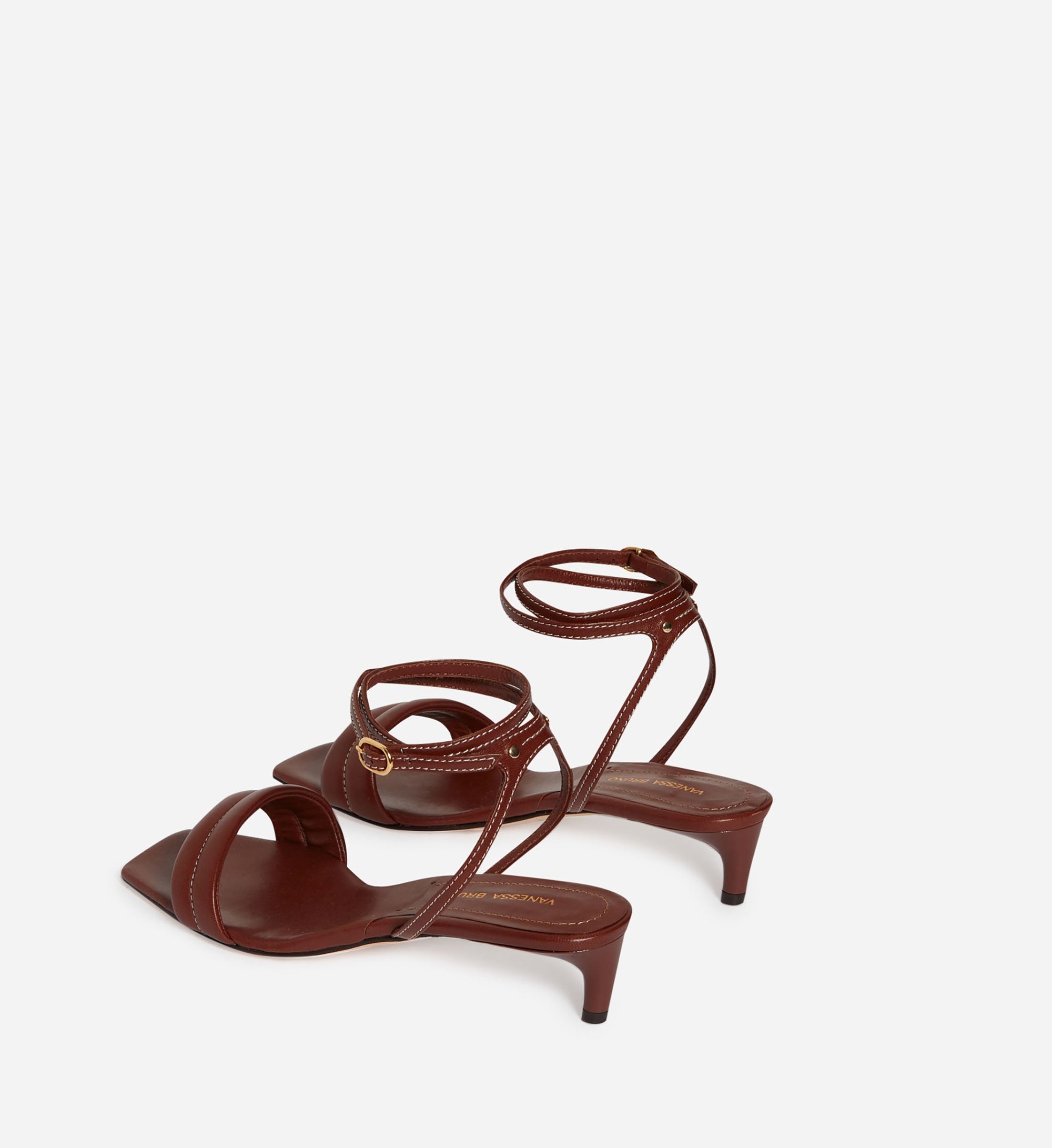 Sandales à talons en cuir - Cognac