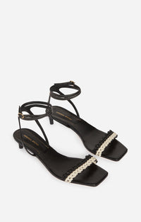 Sandales à talons en cuir tressé - Noir & Blanc