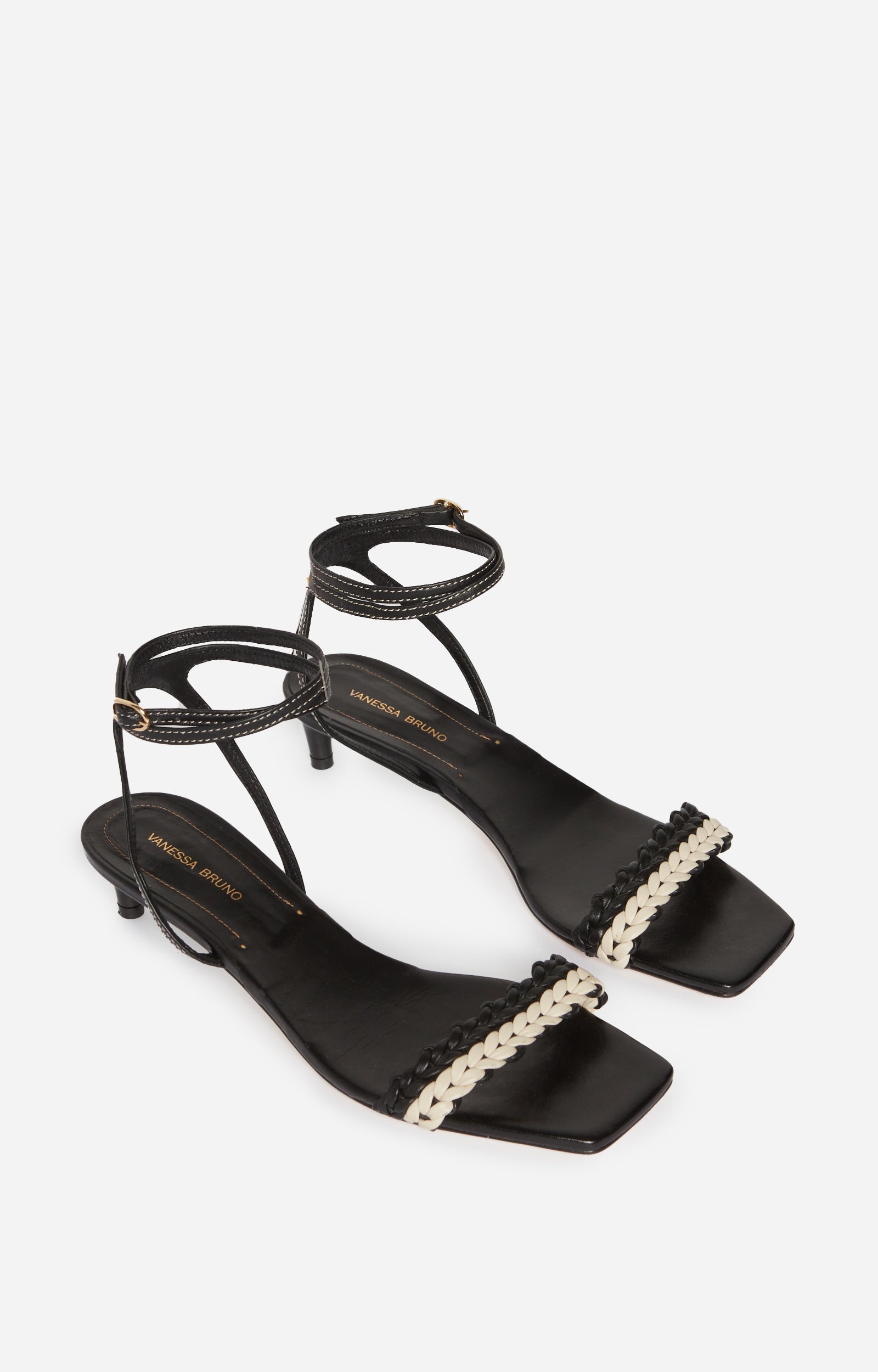 Sandales à talons en cuir tressé - Noir & Blanc