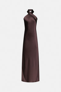 Robe longue Pandora en satin - Chocolate