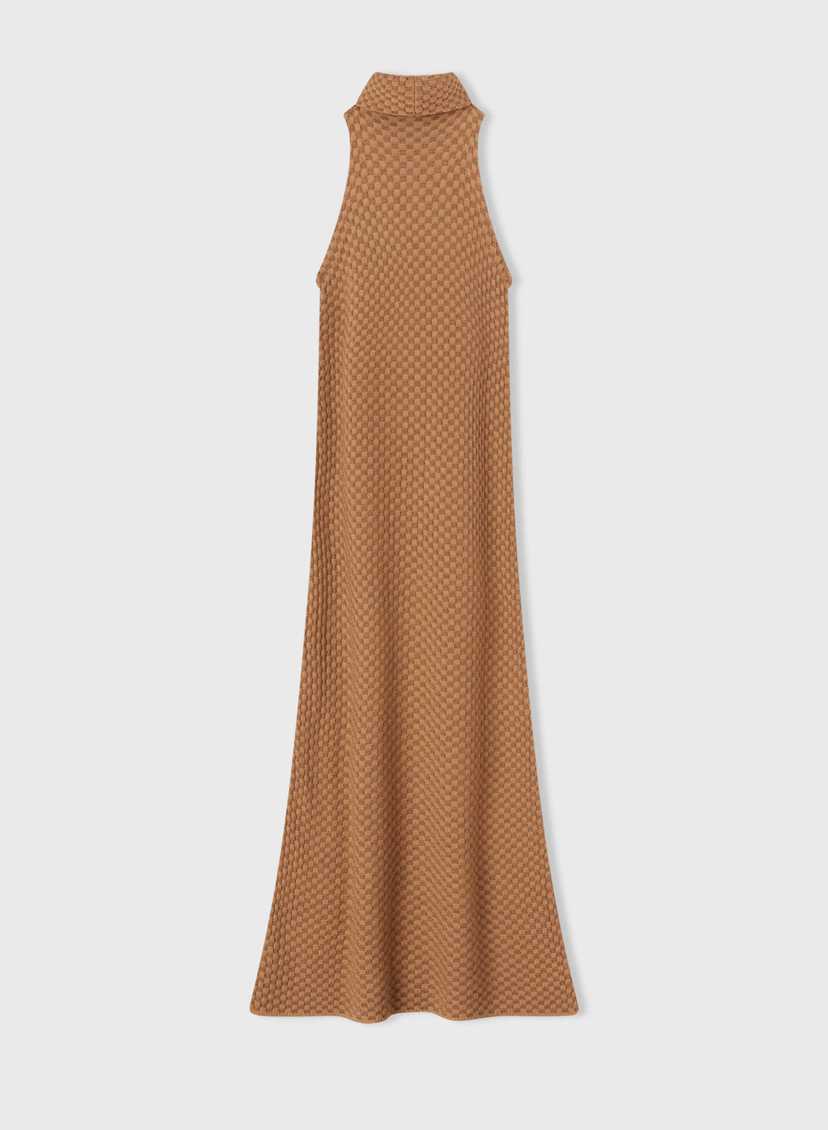 CAMEL JACQUARD SLEEVELESS MAXI COLLAR LONG DRESS