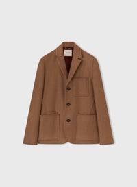 CAMEL AND AMARANTO BICOLOR DOUBLE JACKET WITH EMBROIDERED DETAIL