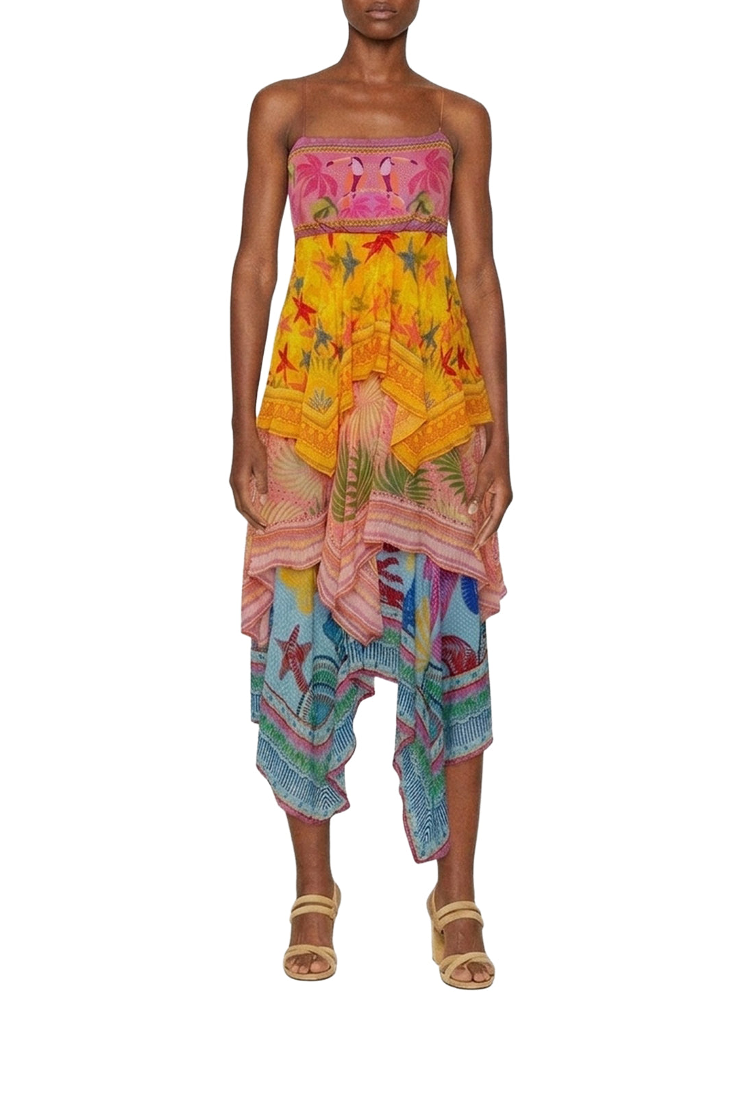 Robe midi à multiples foulards - Jaune