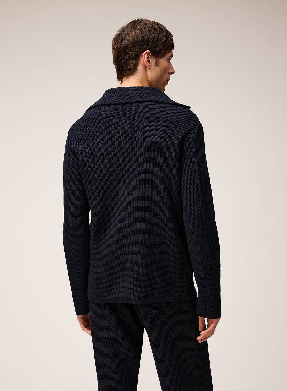 NAVY KNIT SINGLE BREASTED BLAZER