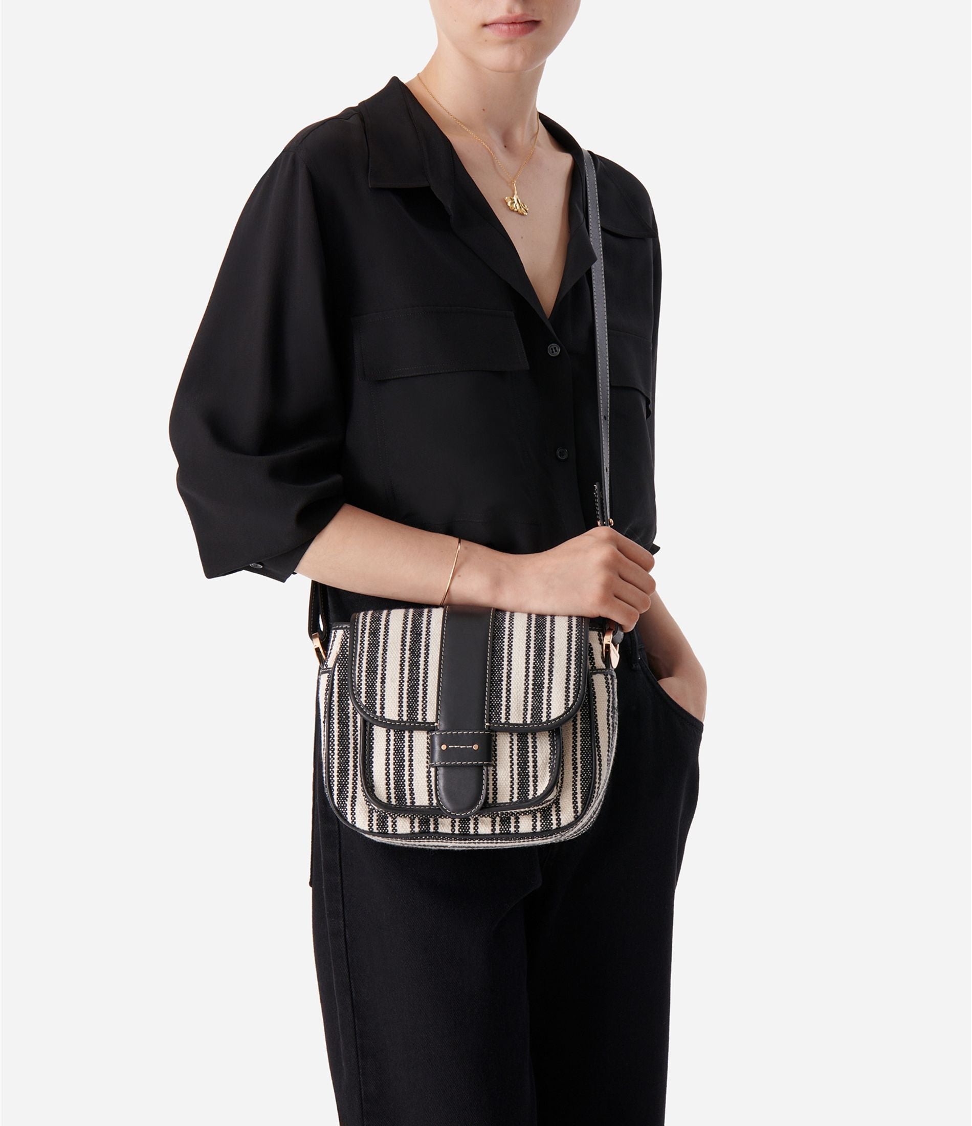 Sac à rabat Frankie en toile - Noir & Blanc