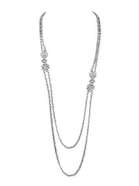 1qty NEW / Argent Rhodié Sautoir 90cm double rangs serti de Burmalite taille marquise et taille brillant en argent rhodié // RECO : 1938€