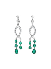 1qty DJV / QTY DISPO : 2-QTY VENDUES : 0-ST : 0% PRIX DJV : 650€ // Argent Rhodié Boucles d'oreilles en argent rhodié serties de Burmalite taille poire vert émeraude et Burmalite blanche /// RECO : 630€