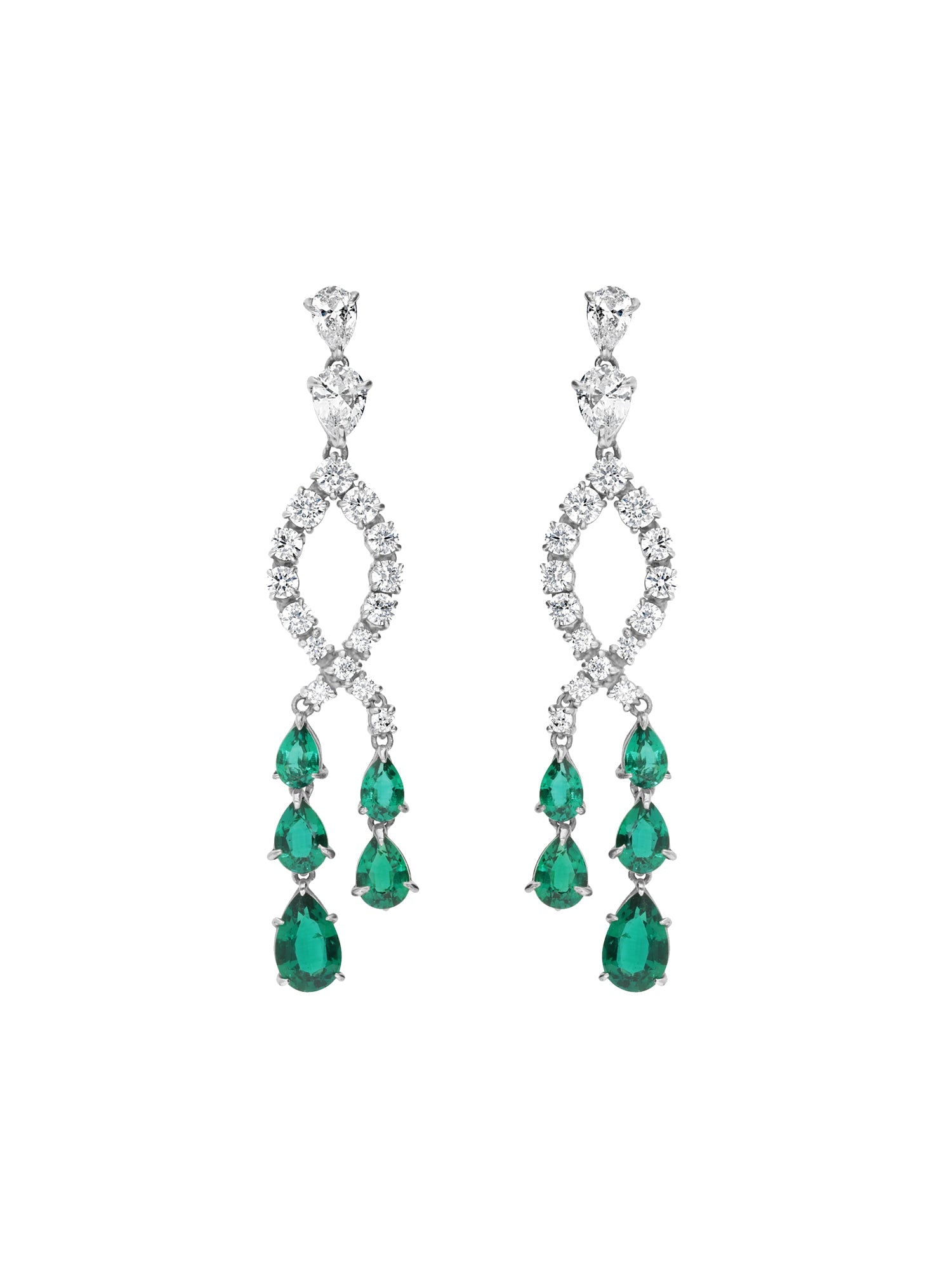 1qty DJV / QTY DISPO : 2-QTY VENDUES : 0-ST : 0% PRIX DJV : 650€ // Argent Rhodié Boucles d'oreilles en argent rhodié serties de Burmalite taille poire vert émeraude et Burmalite blanche /// RECO : 630€