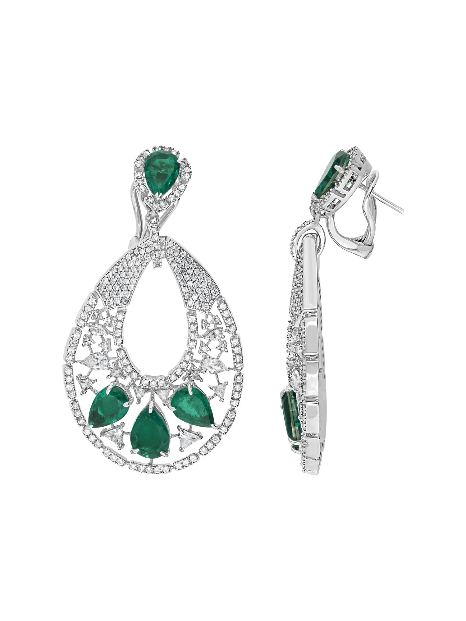 1qty DJV / QTY DISPO : 1-QTY VENDUES : 0-ST : 0% PRIX DJV : 995€ // Argent Rhodié Boucles d'oreille sur argent rhodié système mixte serties de Burmalite™ taille poire vert émeraude /// RECO : 945€