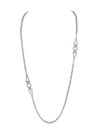 1qty NEW / Argent Rhodié Sautoir 80cm Art Déco en argent rhodié serti de Burmalite blanche taille brillant et pavage // RECO : 595€