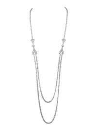 1qty NEW / Argent Rhodié Sautoir 80cm deux rangs en argent rhodié serti de Burmalite blanche taille brillant et taille poire // RECO : 875€