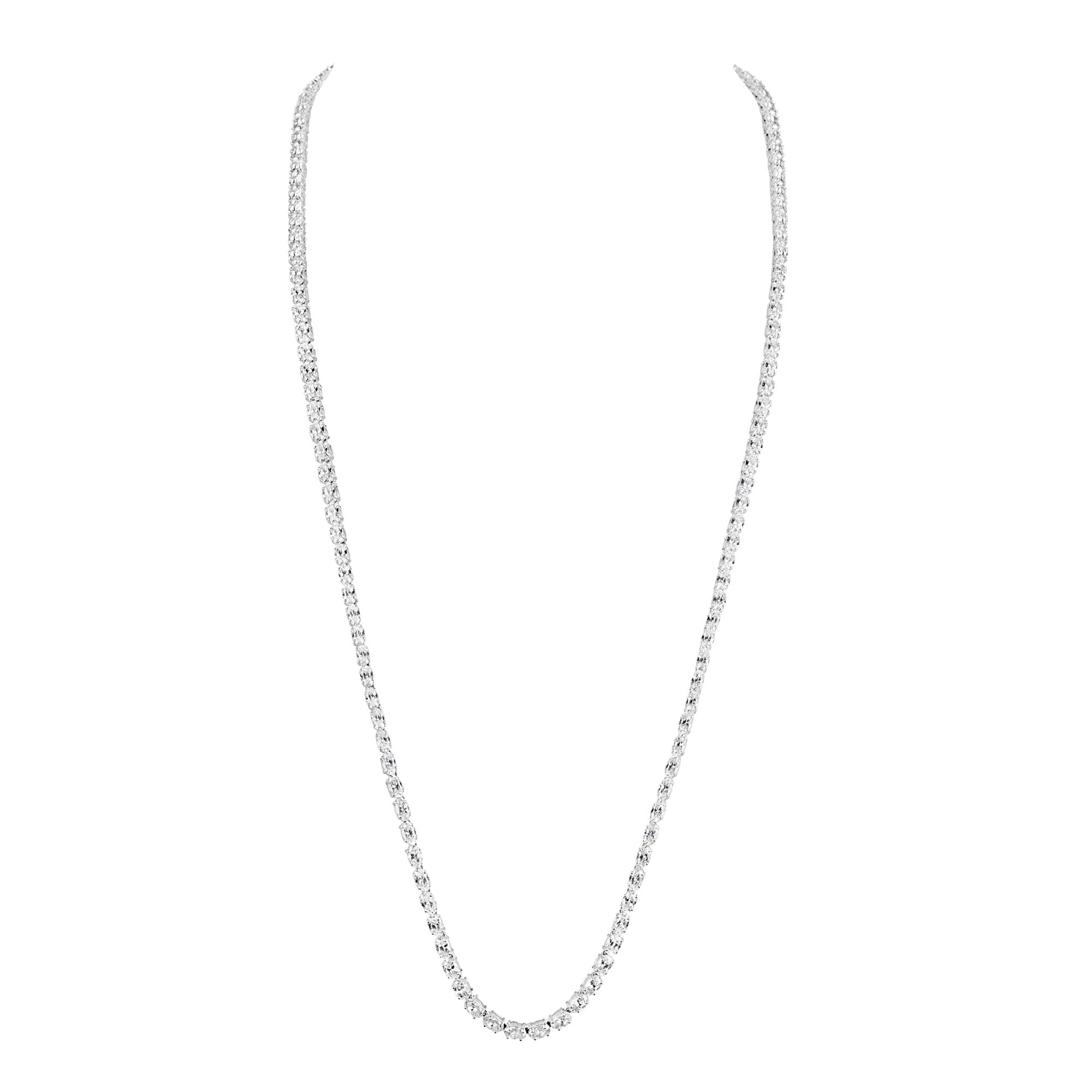 5qty DJV / QTY DISPO : 7-QTY VENDUES : 1-ST : 14% PRIX DJV : 995€ // Argent Rhodié Sautoir 80cm en argent rhodié serti de Burmalite™ blanche taille ovale 6x4mm /// RECO : 999€