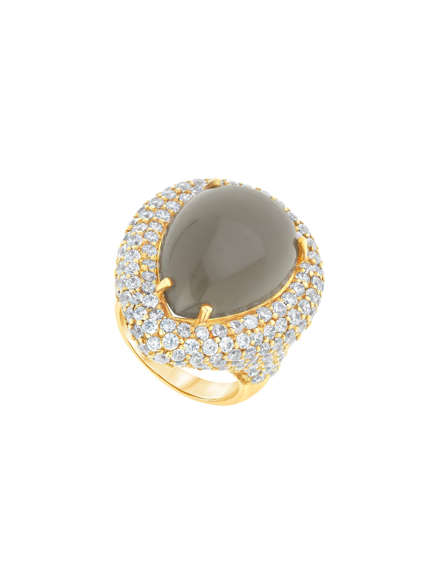 2qty DJV / QTY DISPO : 2-QTY VENDUES : 0-ST : 0% PRIX DJV : 420€ // Vermeil Bague en vermeil cabochon pierre de lune et pavée de Burmalite blanche taille brillant /// RECO : 364€