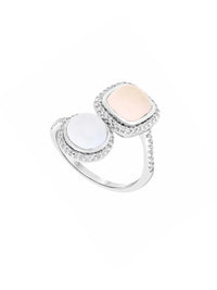 2qty DJV / QTY DISPO : 4-QTY VENDUES : 1-ST : 25% PRIX DJV : 195€ // Argent Rhodié Bague en argent rhodié toi&moi cabochon calcédoine et quartz rose /// RECO : 165€