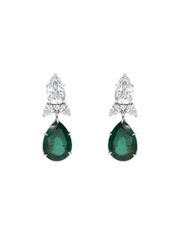 4qty DJV / QTY DISPO : 4-QTY VENDUES : 0-ST : 0% PRIX DJV : 795€ // Argent Rhodié Boucles d'oreilles en argent rhodié système mixte serties de Burmalite™ taille poire vert émeraude 18x13mm et Burmalite™ blanche taille poire /// RECO : 720€