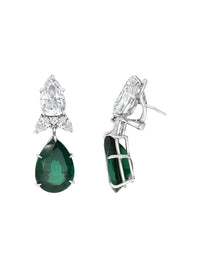 4qty DJV / QTY DISPO : 4-QTY VENDUES : 0-ST : 0% PRIX DJV : 795€ // Argent Rhodié Boucles d'oreilles en argent rhodié système mixte serties de Burmalite™ taille poire vert émeraude 18x13mm et Burmalite™ blanche taille poire /// RECO : 720€