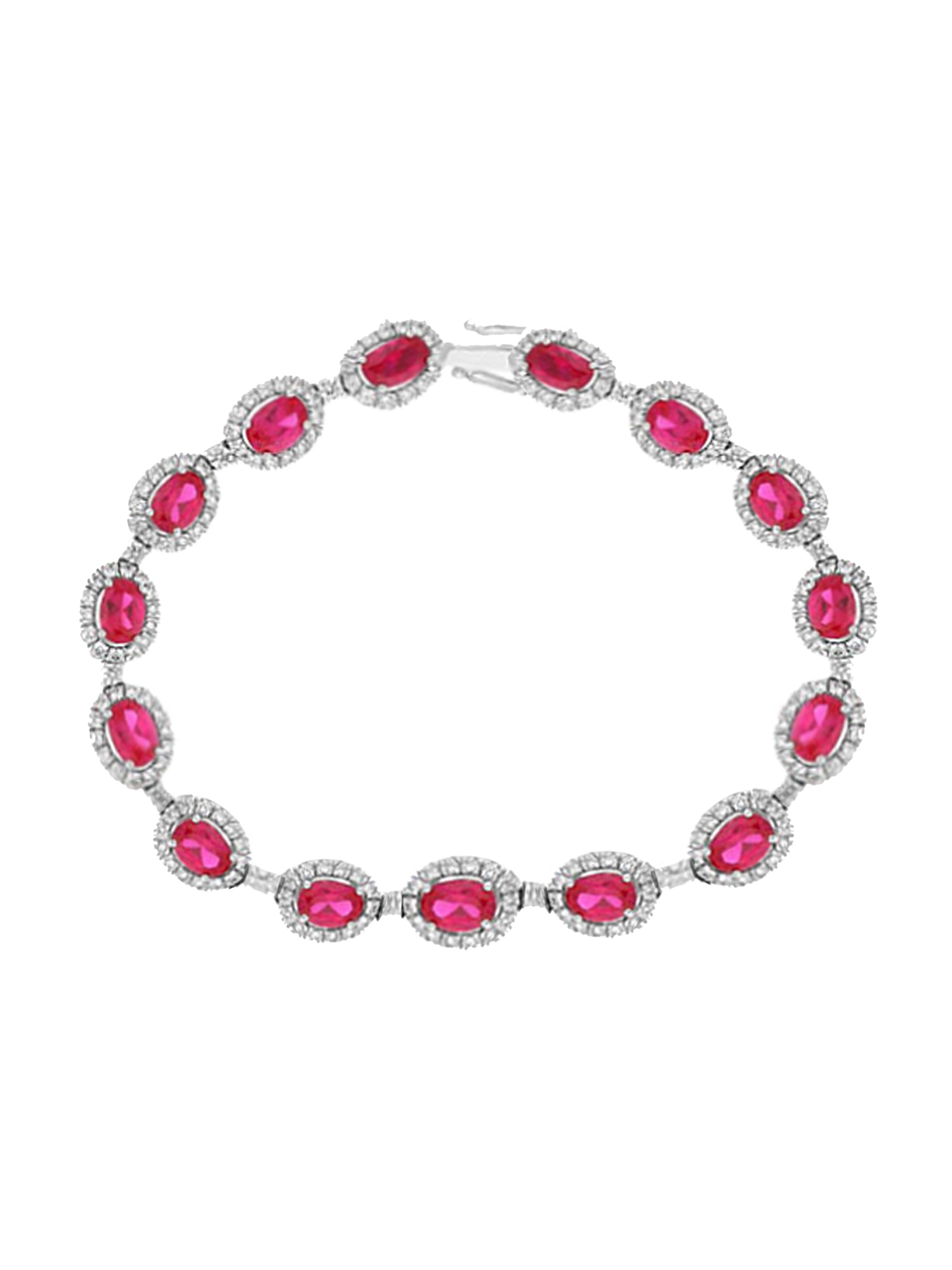 15qty DJV / QTY DISPO : 16-QTY VENDUES : 0-ST :0% PRIX DJV : 395€ // Argent Rhodié Bracelet en argent rhodié serti de rubis de synthèse taille ovale et pavée de Burmalite™ blanche taille brillant /// RECO : 338€