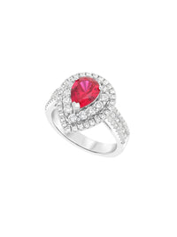 3qty DJV / QTY DISPO : 8-QTY VENDUES : 6-ST : 75% PRIX DJV : 150€ // Argent Rhodié Bague en argent rhodié sertie de rubis de synthèse taille poire et pavée de Burmalite™ blanche /// RECO : 154€