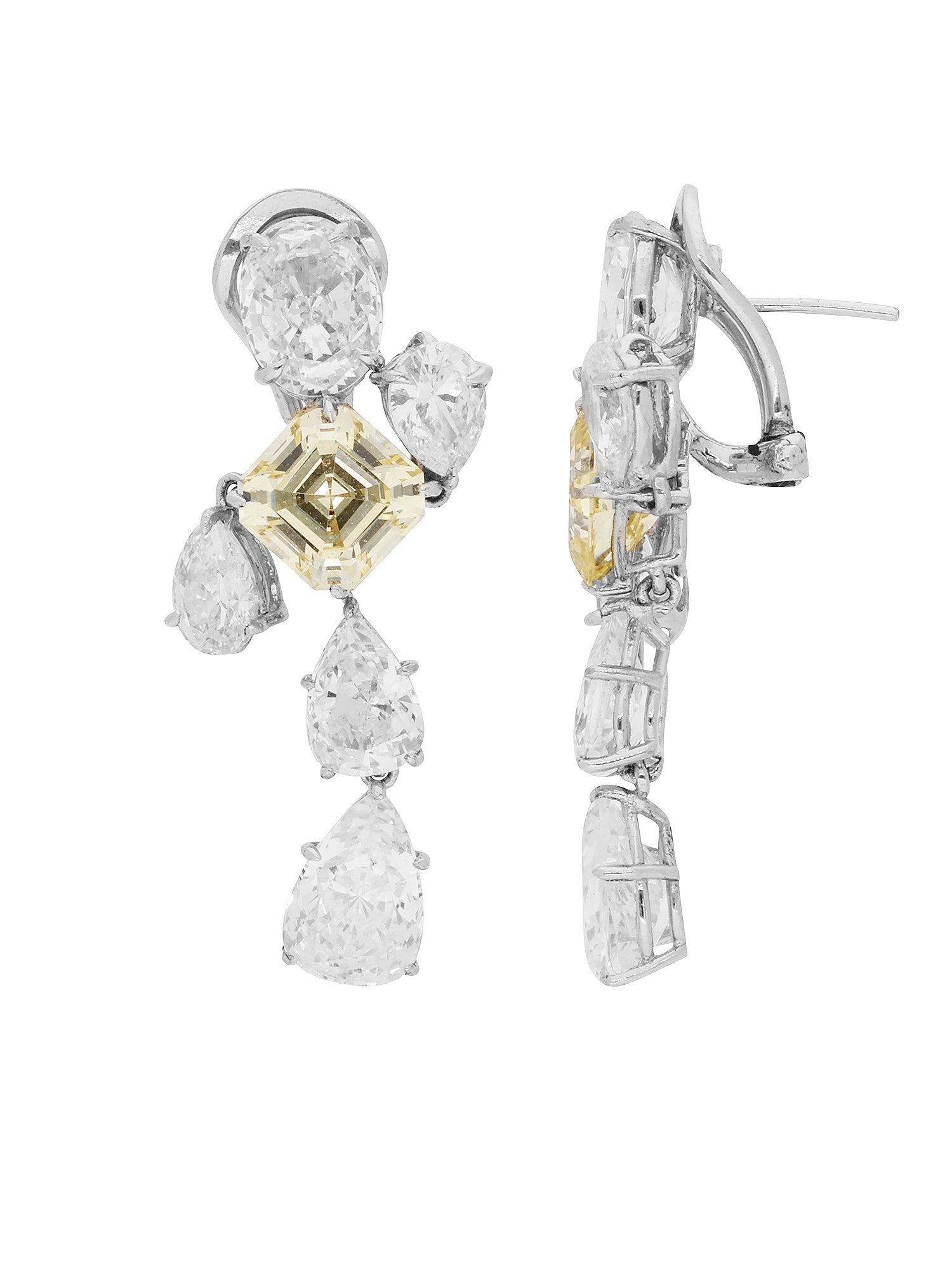 1qty NEW / Argent Rhodié Boucles d'oreilles Burmalite jonquille taille asscher et Burmalite blanche en argent rhodié // RECO : 495€