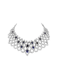 1qty NEW / Argent Rhodié Collier Illusion Burmalite bleu saphir taille ovale et Burmalite blanche en argent rhodié // RECO : 2160€