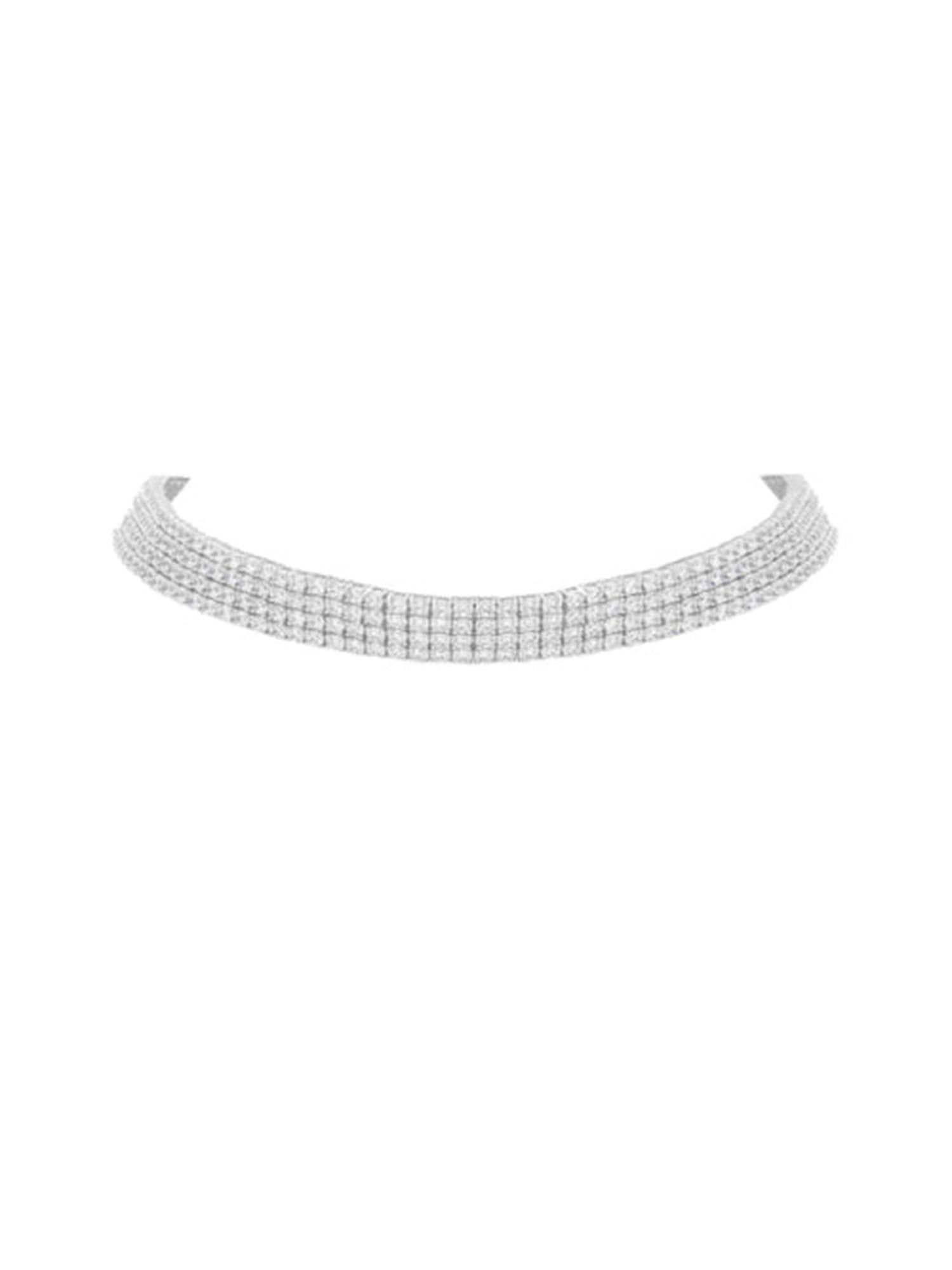 1qty DJV / QTY DISPO : 1-QTY VENDUES : 0-ST : 0% PRIX DJV : 895€ // Argent Choker argent 4 lignes serti de Burmalite™ taille brillant 4mm sur 35cm avec une rallonge de 3 cm /// RECO : 875€