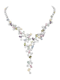 1qty NEW / Argent Rhodié Collier cascade serti de Burmalite multipastel en argent rhodié // RECO : 986€