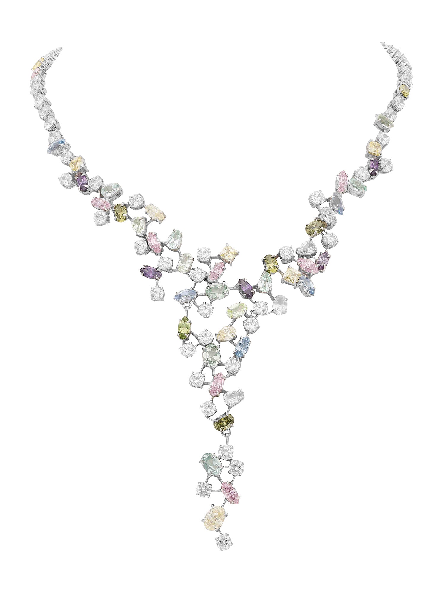 1qty NEW / Argent Rhodié Collier cascade serti de Burmalite multipastel en argent rhodié // RECO : 986€