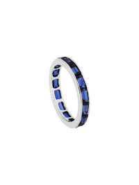 3qty NEW / Argent Alliance sur argent rodhié sertie rail Burmalite™ taille baguette saphir de synthèse // RECO : 460€