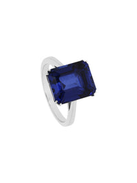 2qty NEW / Or gris 18 ct Bague or gris sertie de burmlite™ taill émeraude bleu saphir 14x10mm // RECO : 595€