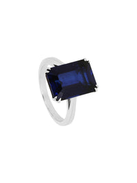 2qty NEW / Or gris 18 ct Bague or gris sertie de burmlite™ taill émeraude bleu saphir 14x10mm // RECO : 977€