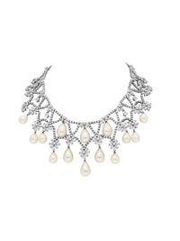 1qty NEW / Argent Rhodié Collier fleur argent rhodié serti de Burmalite blanche taille marquise // RECO : 1715€